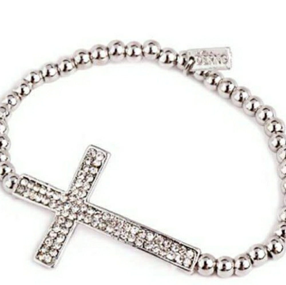 🔴 PAVE CROSS BEADED BRACELET - SILVER